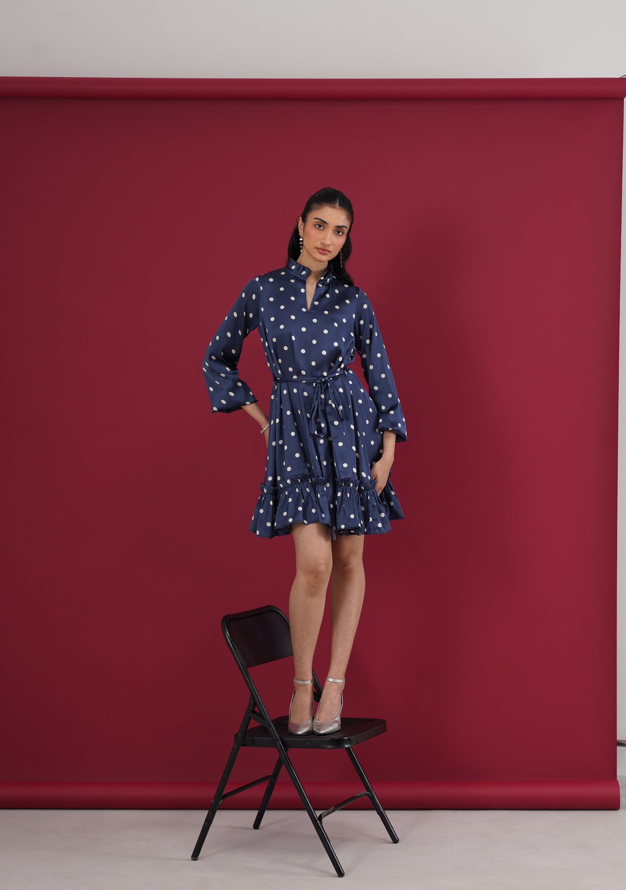 Polka Mini Dress (Navy)