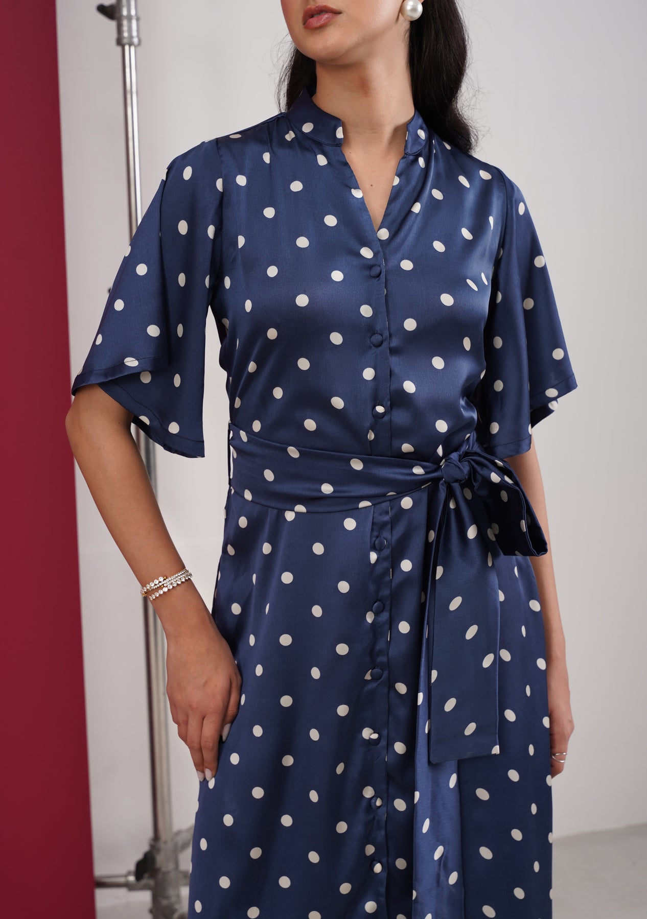 Polka Midi Dress (Navy)