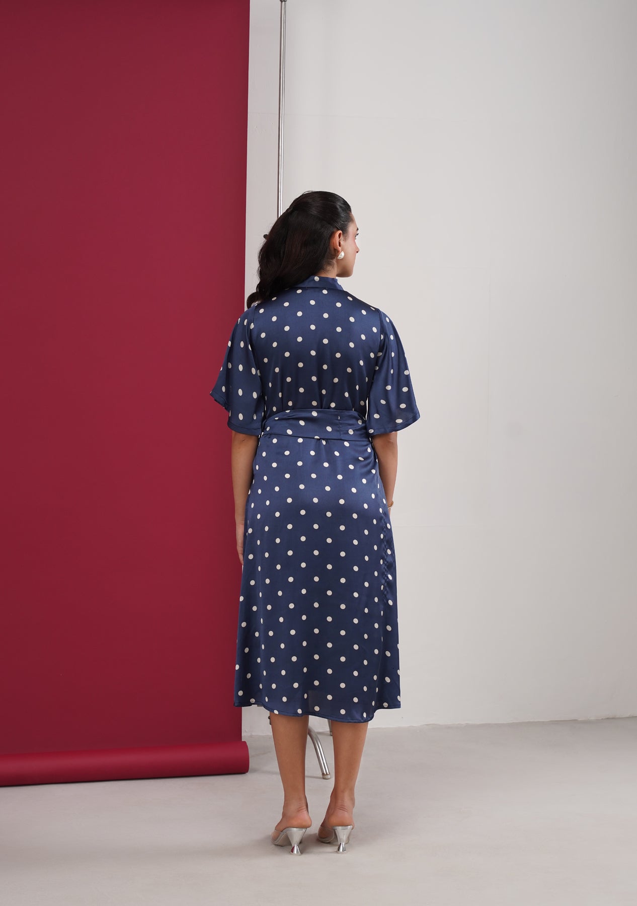 Polka Midi Dress (Navy)
