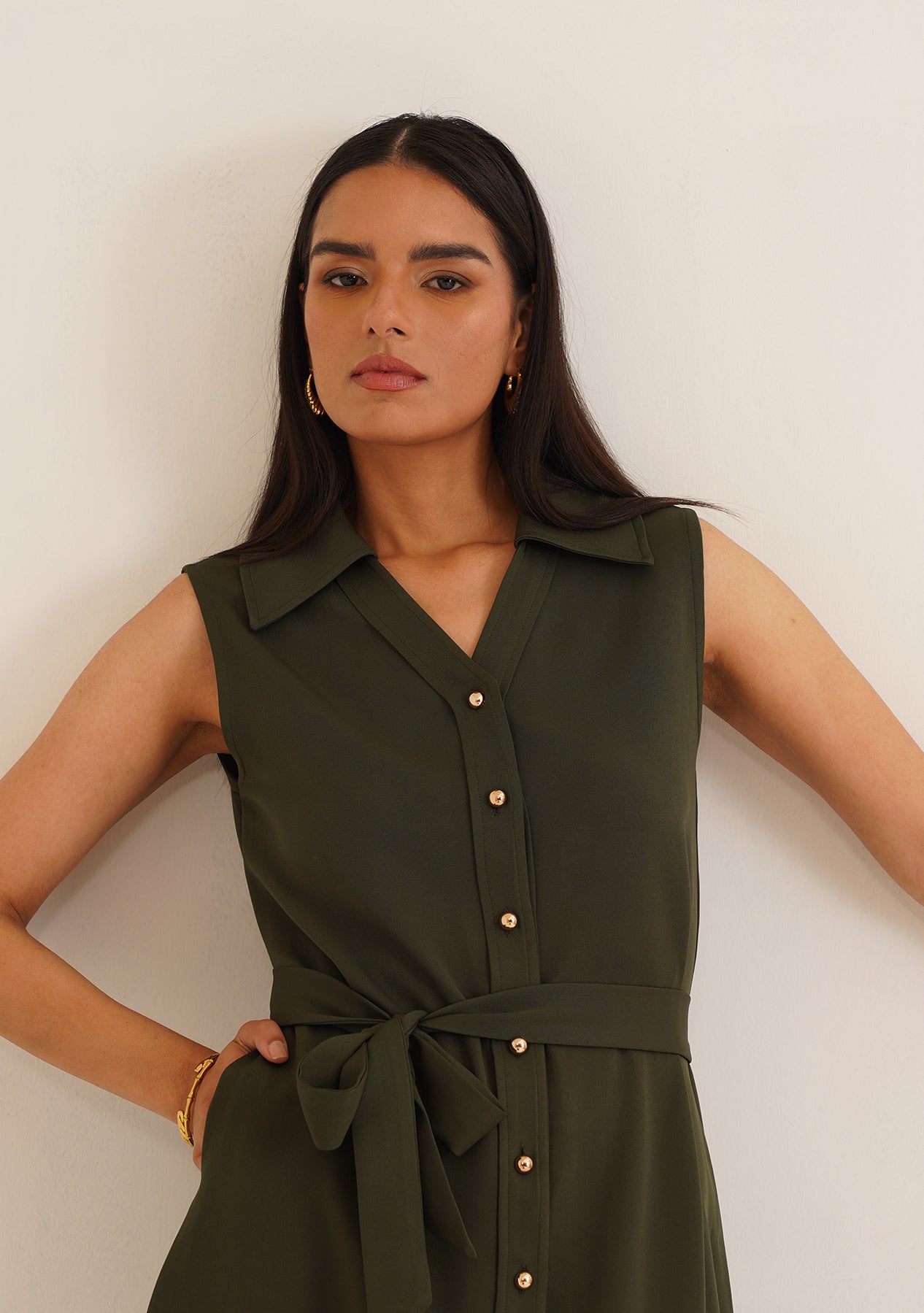 Gaia Midi Dress (Olive Green)