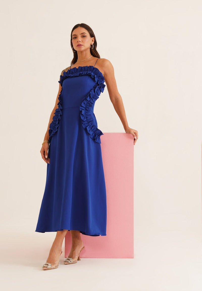 Milano Midi Dress (Blue) As Seen On Nriti Shah