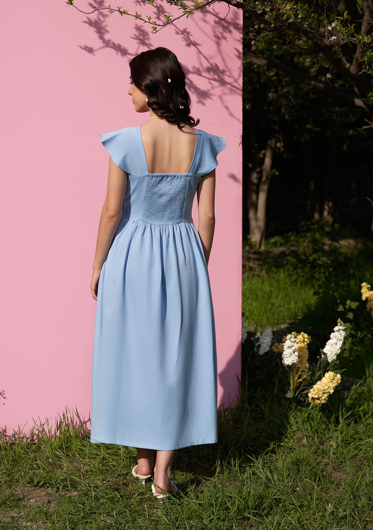 3 Bow Midi Dress (Powder Blue)