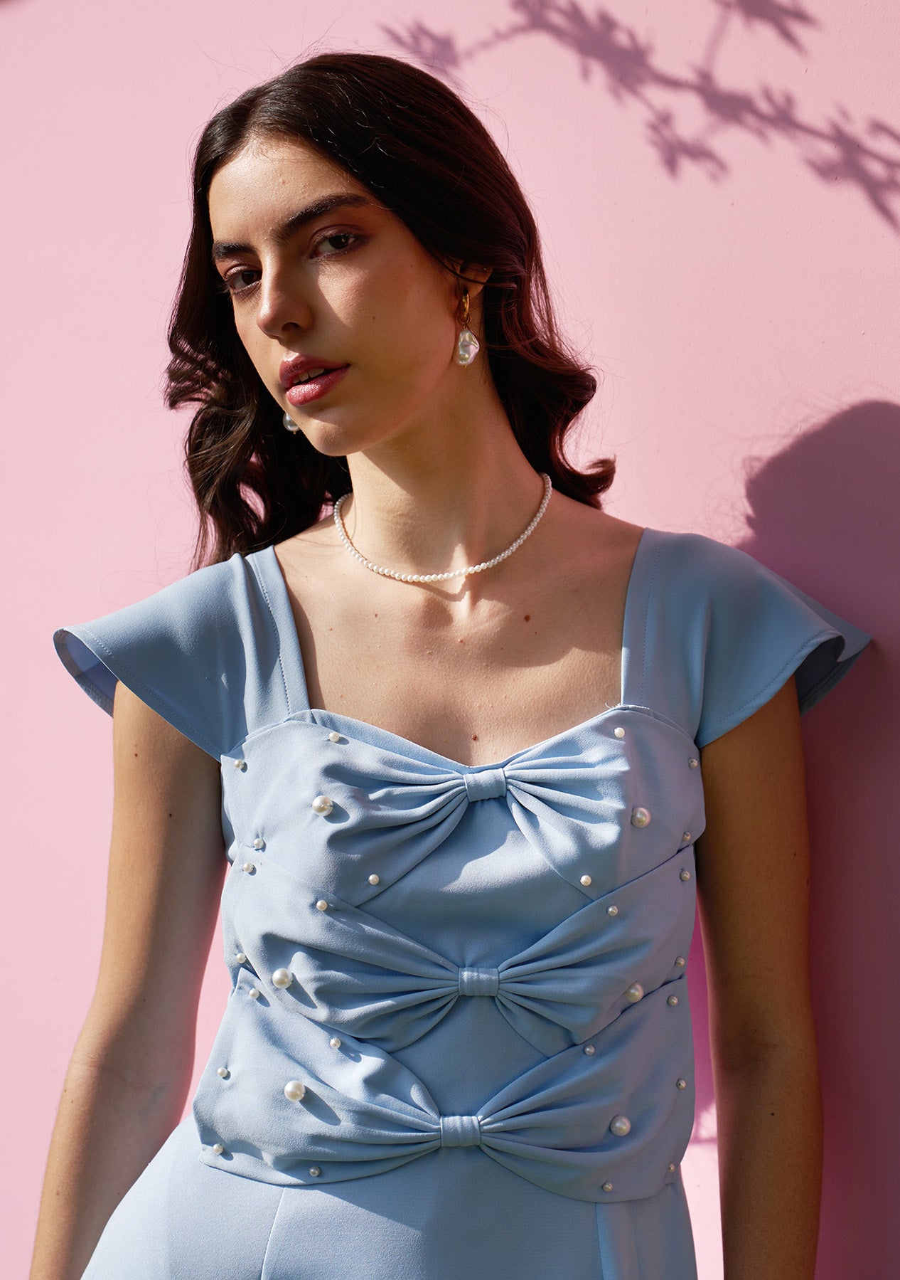 3 Bow Midi Dress (Powder Blue)