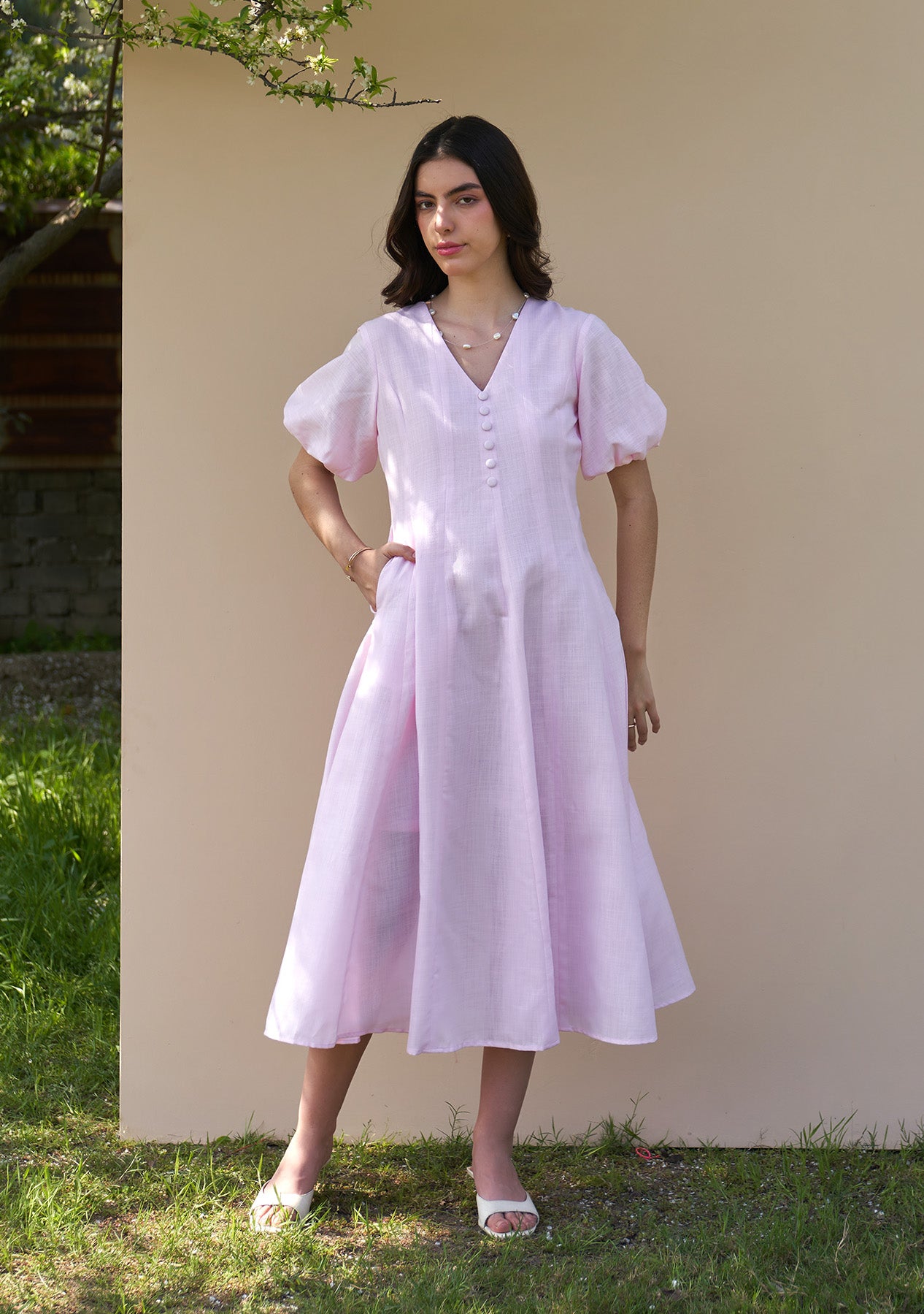 Pia Midi Dress (Baby Pink)