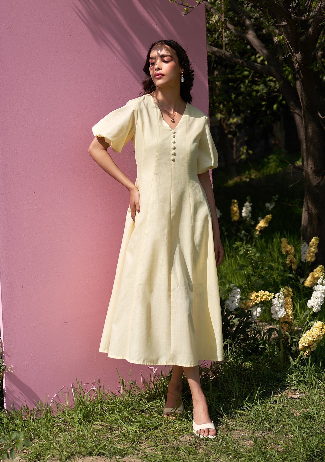 Pia Midi Dress (Butter Yellow)