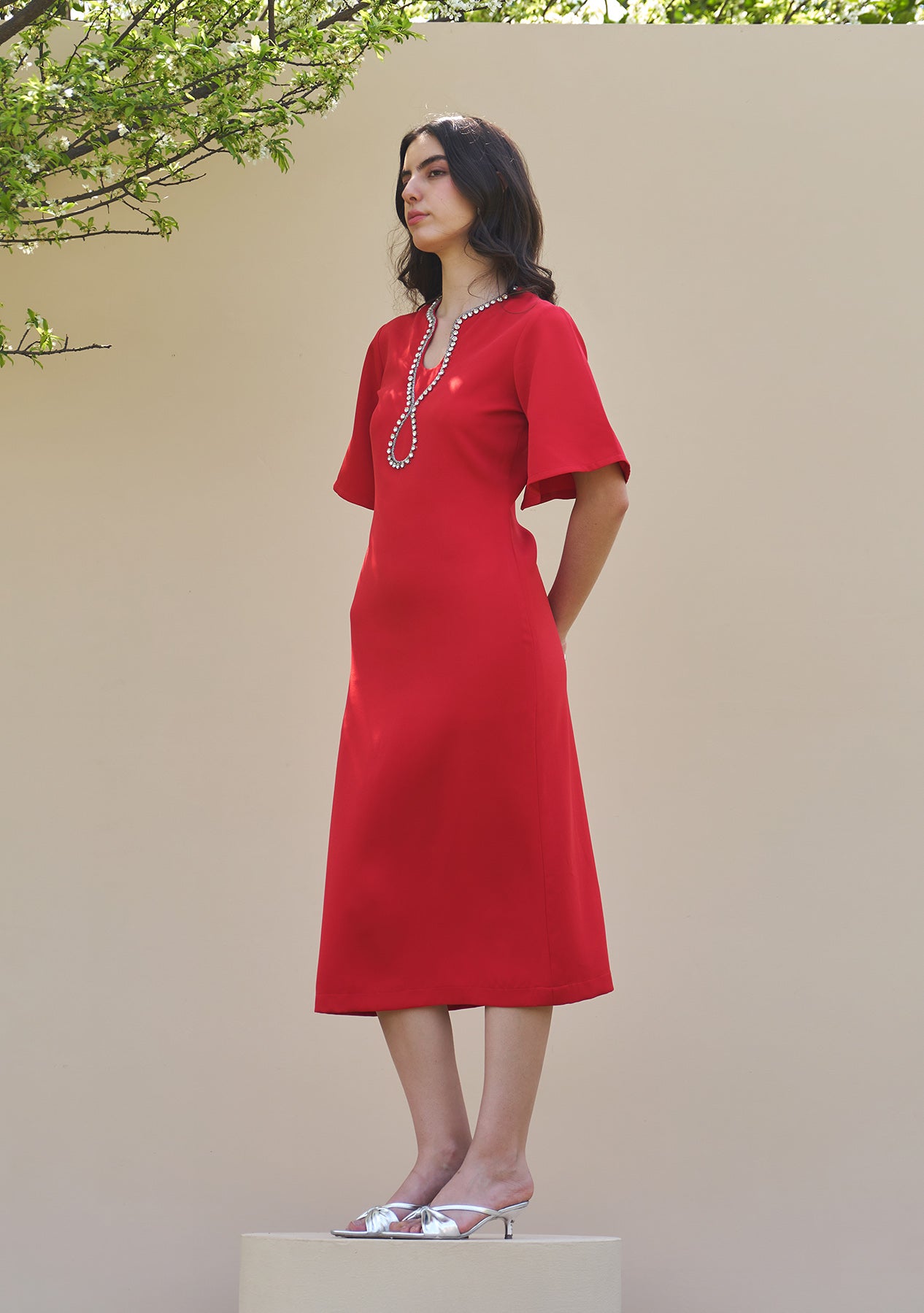 Dewdrop Midi Dress (Red)