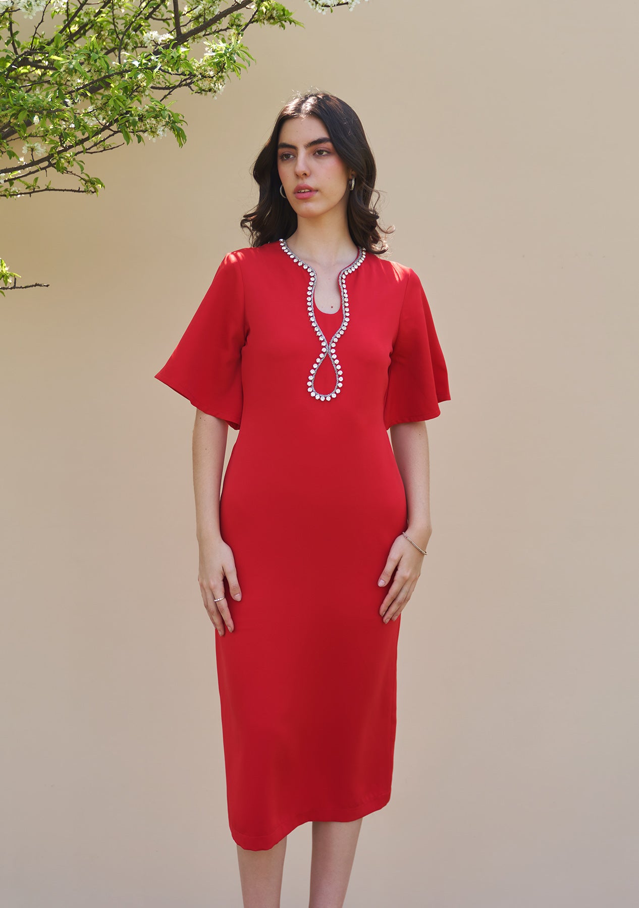 Dewdrop Midi Dress (Red)