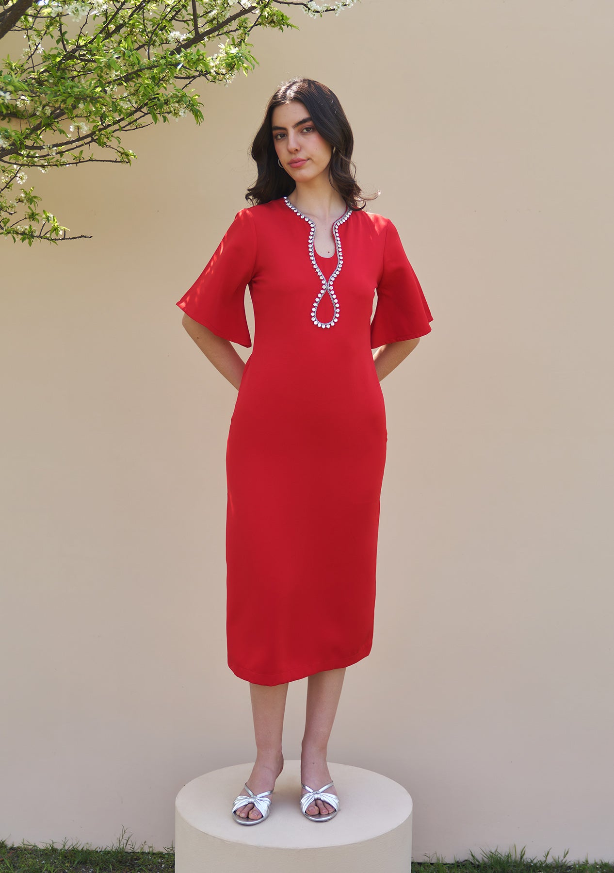 Dewdrop Midi Dress (Red)