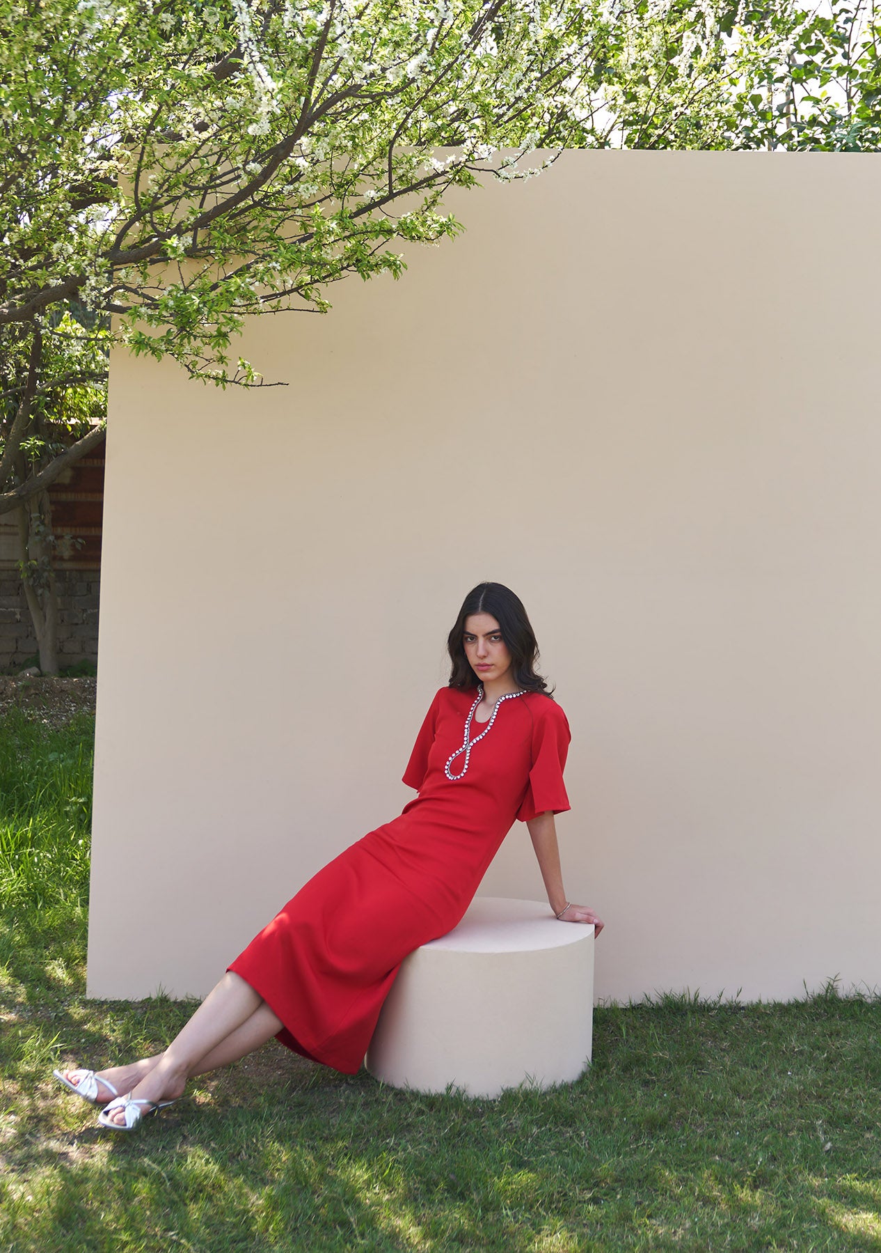 Dewdrop Midi Dress (Red)