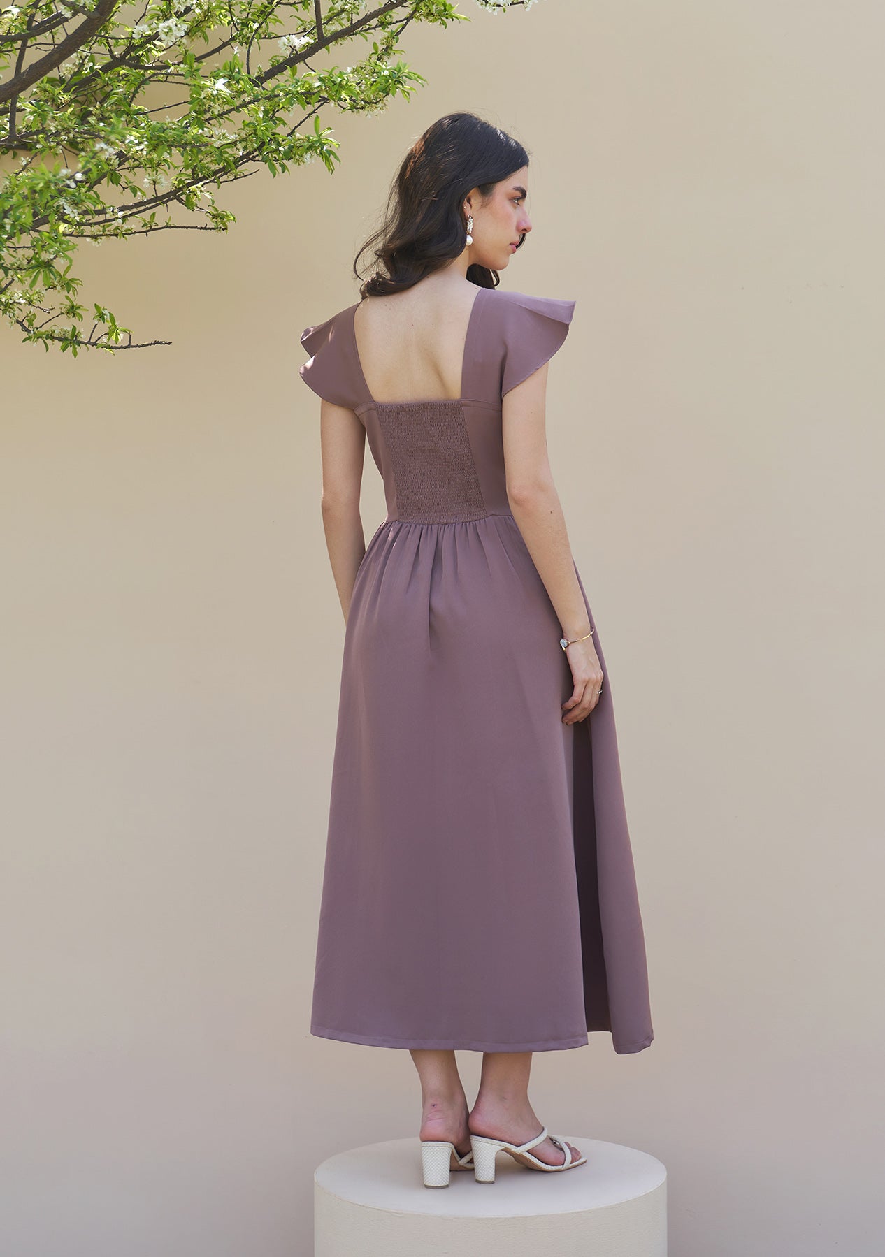 3 Bow Midi Dress (Mocha)