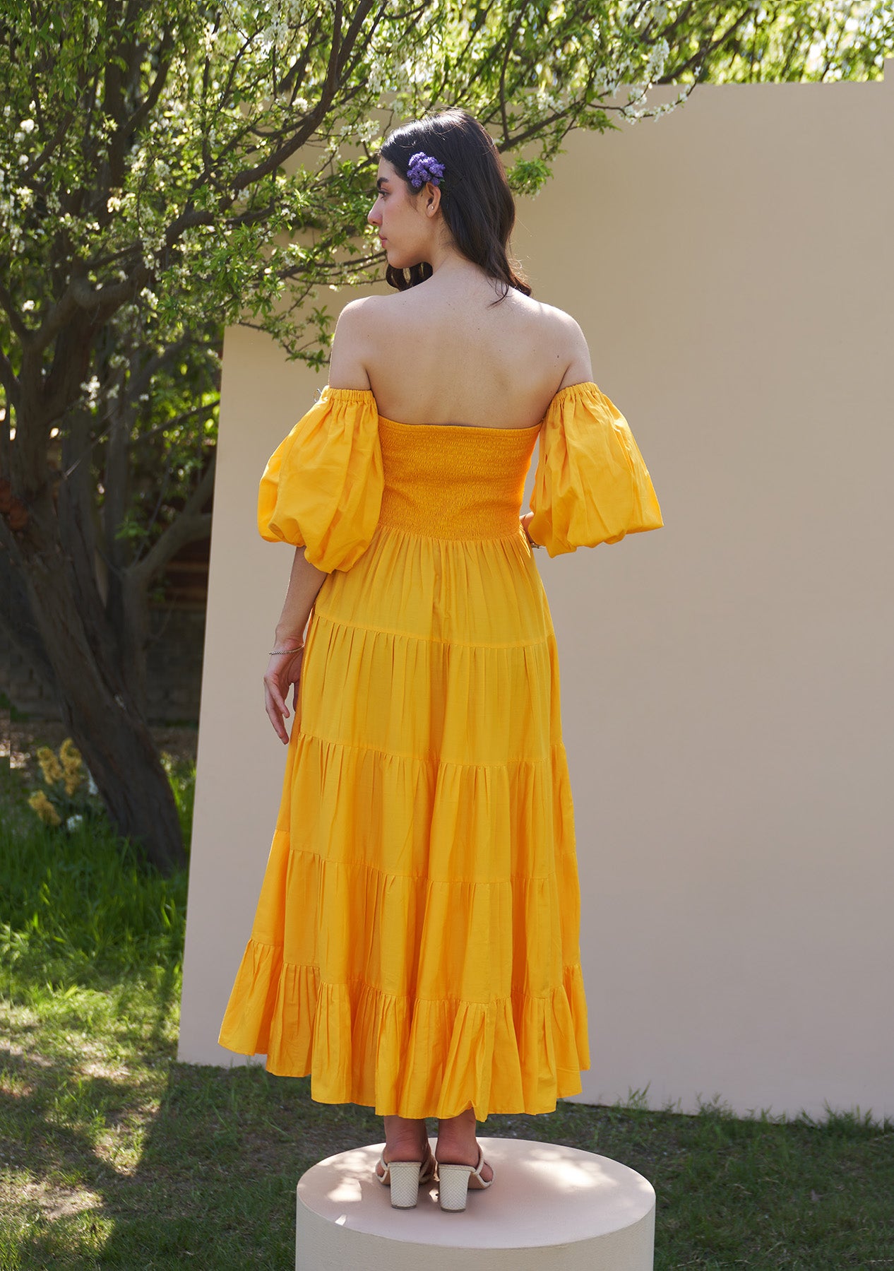 Beatrice Midi Dress with Detachable Sleeves (Mango Sorbet)