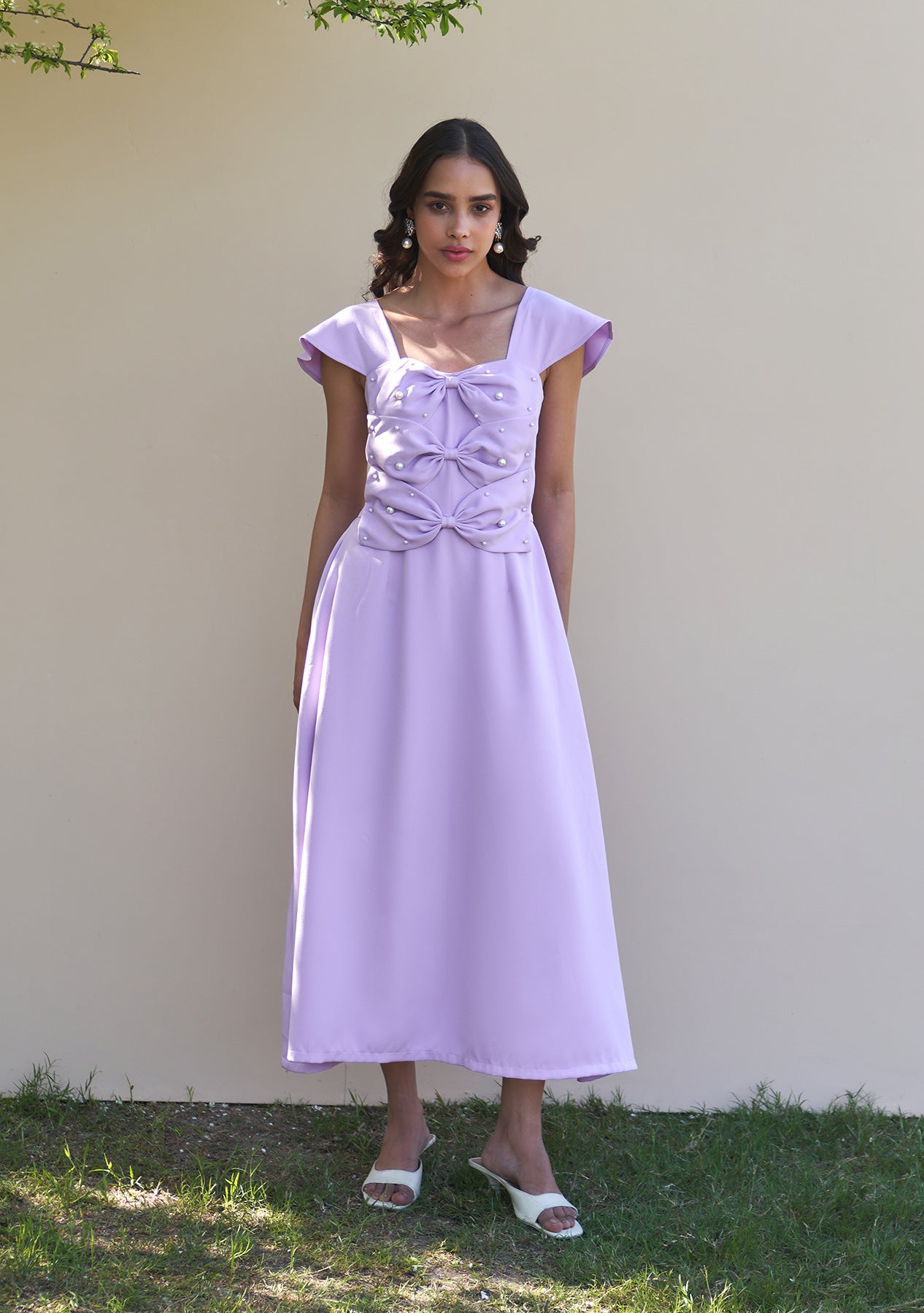 3 Bow Midi Dress (Lilac)