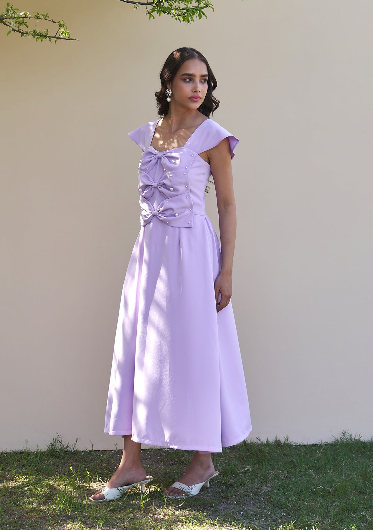 3 Bow Midi Dress (Lilac)