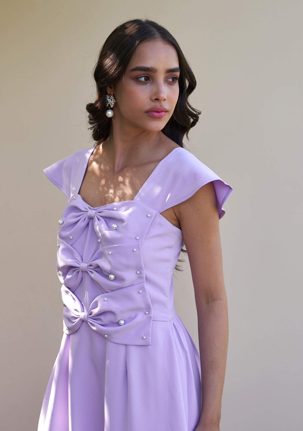 3 Bow Midi Dress (Lilac)