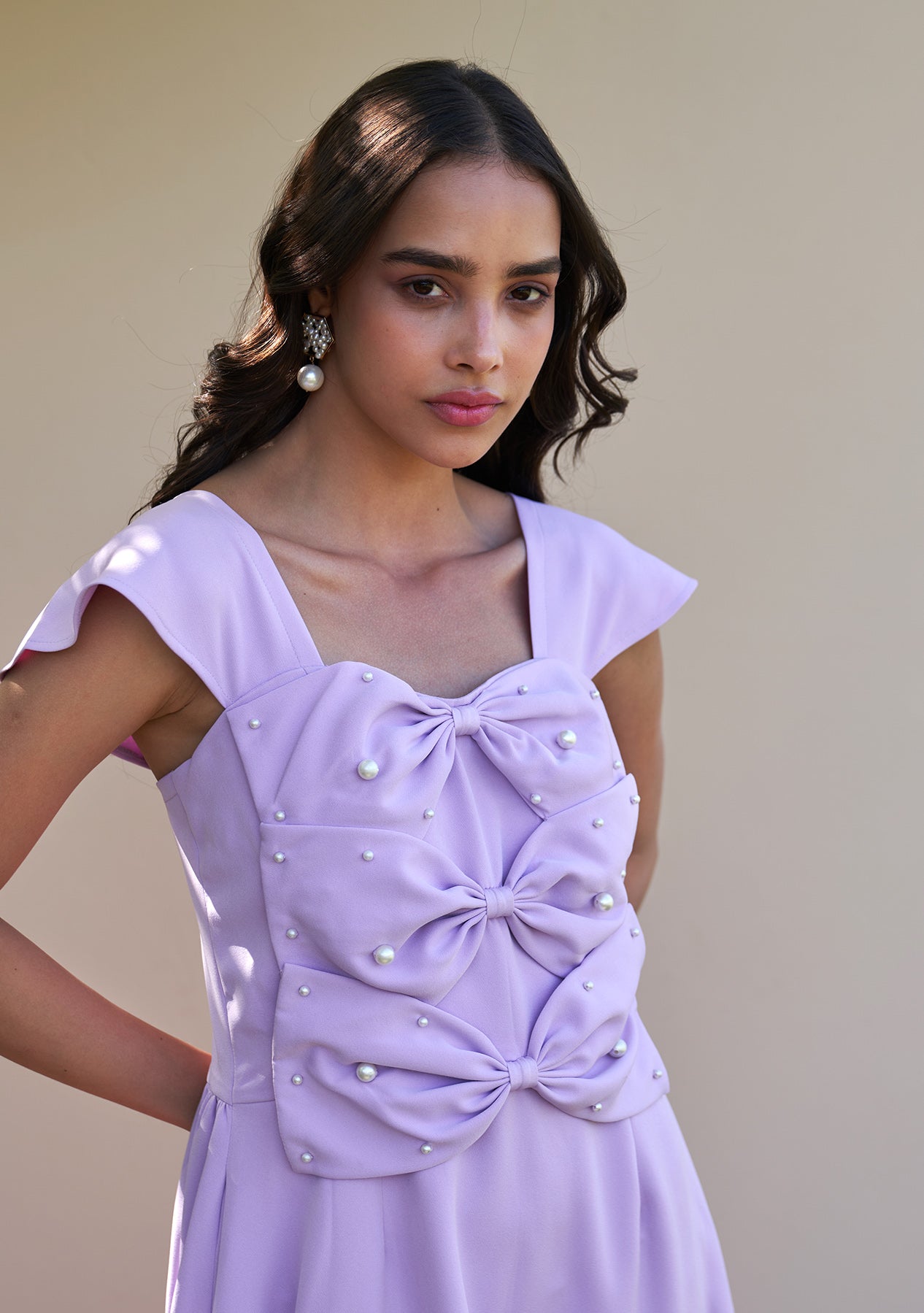 3 Bow Midi Dress (Lilac)