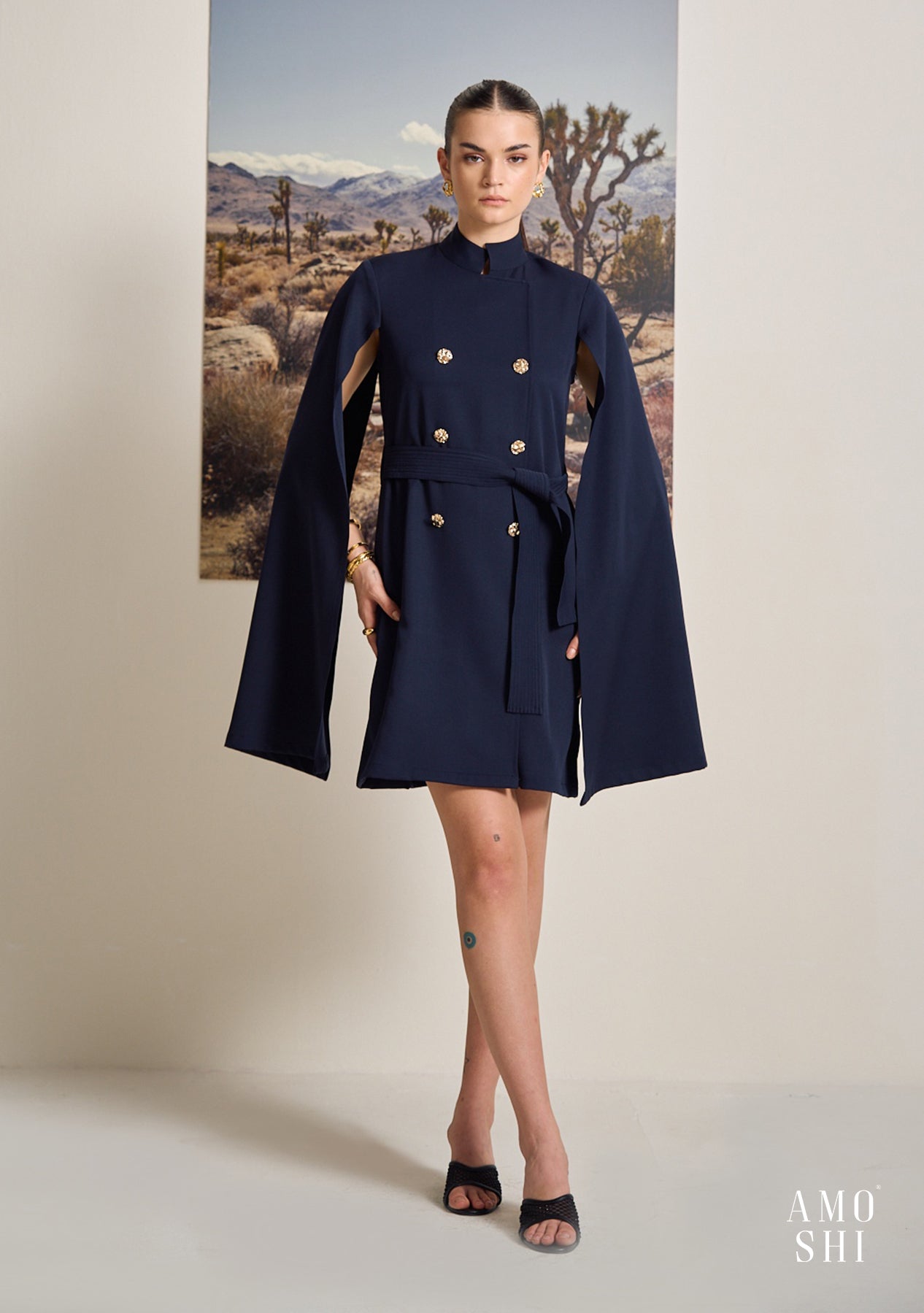 Cape Dress (Navy)