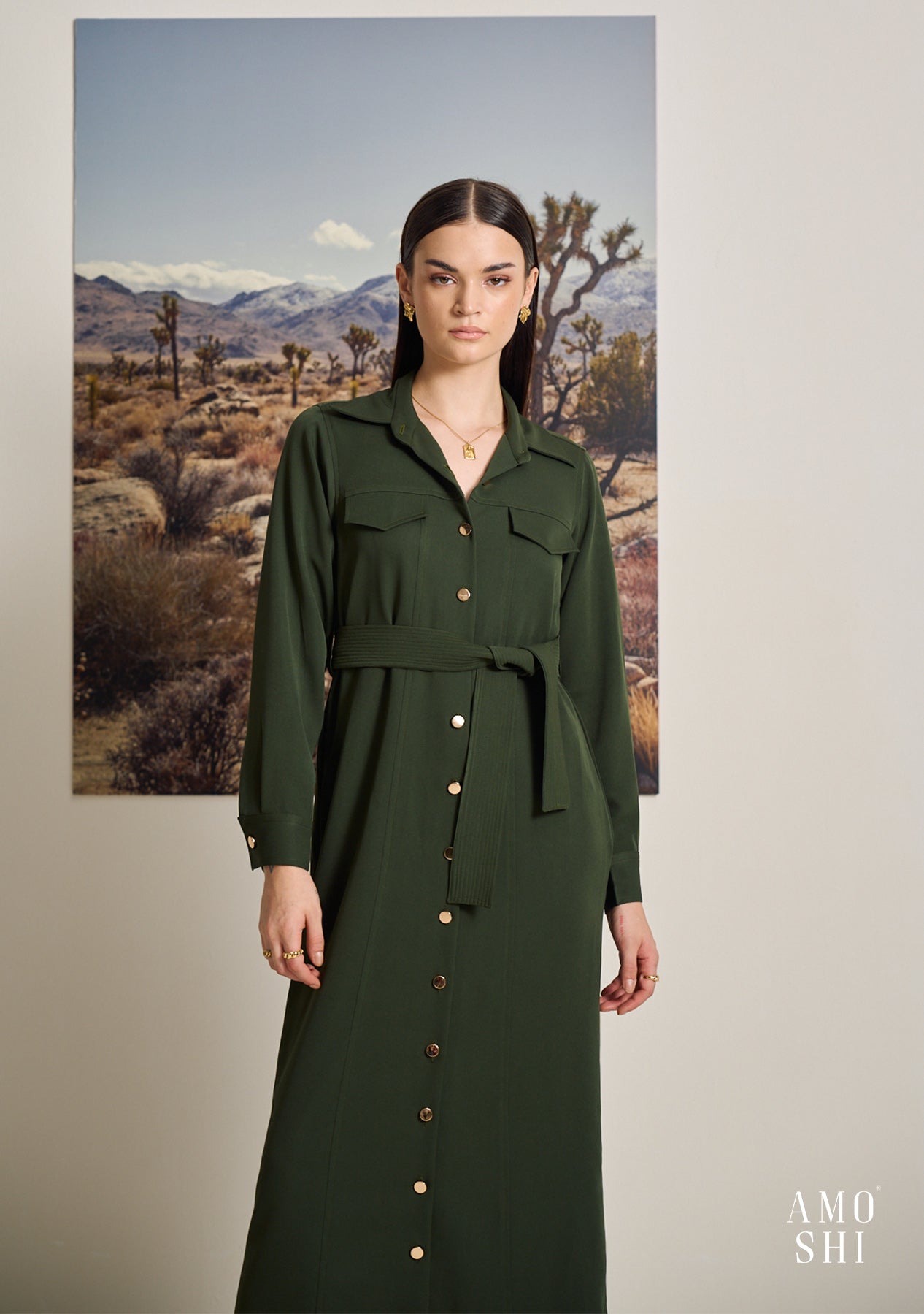 Tress Midi Dress (Olive)