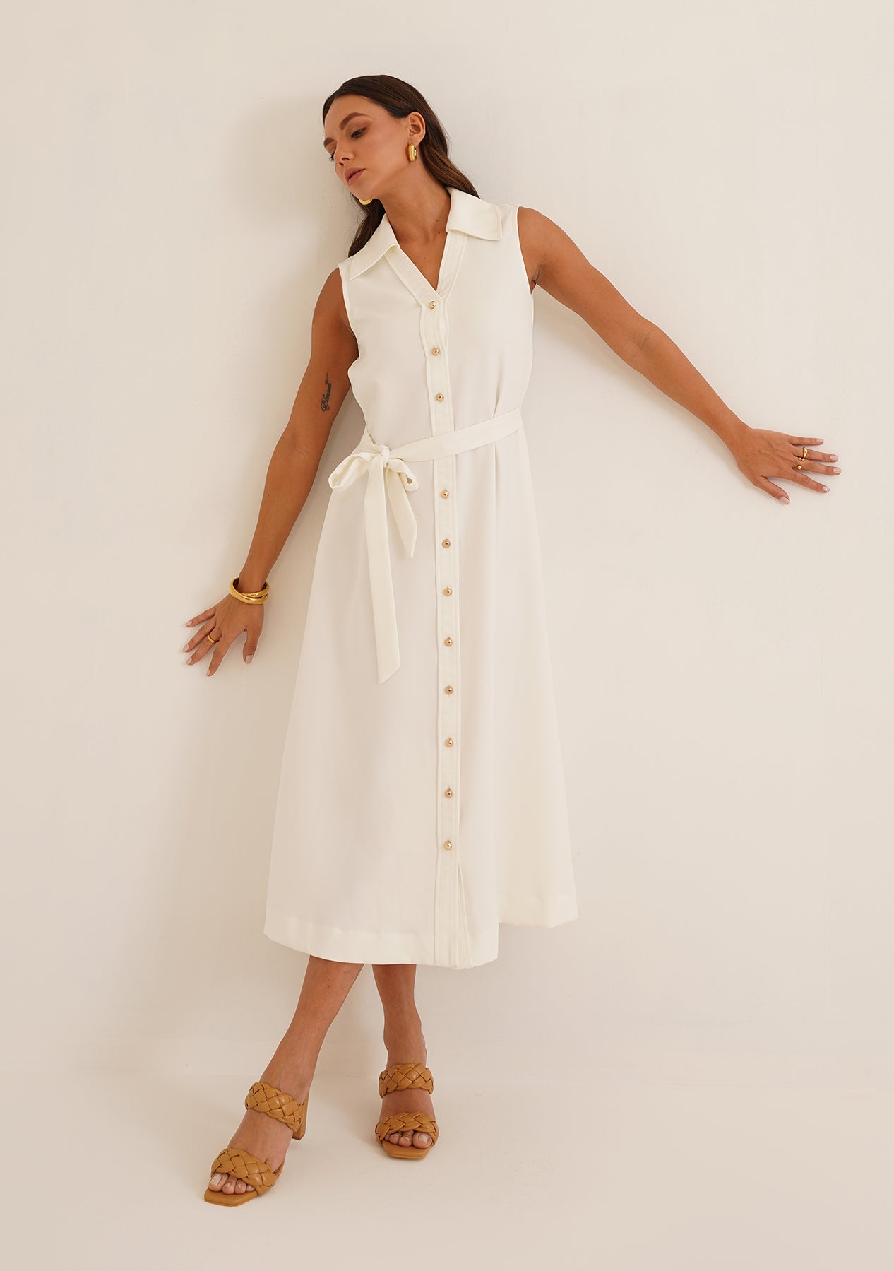 Gaia Midi Dress (White)