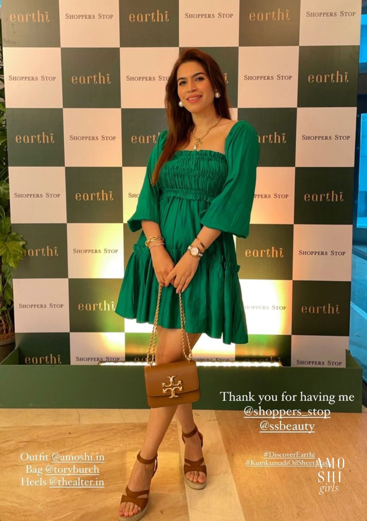 Kanika Khatri As seen in our Dita Dress with detachable sleeves (Green)