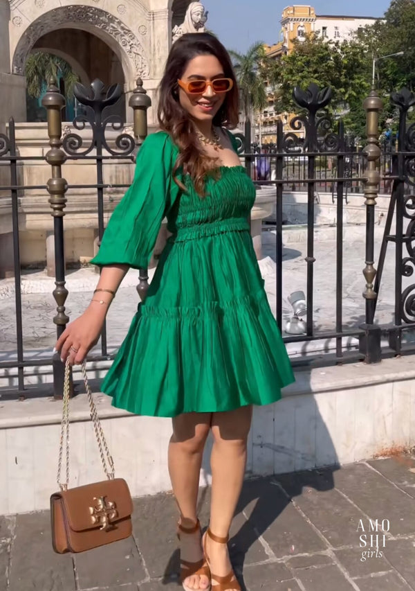 Kanika Khatri As seen in our Dita Dress with detachable sleeves (Green)