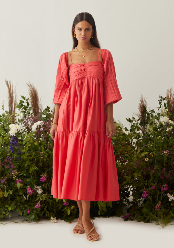 Lea Dress with detachable sleeves (Red)