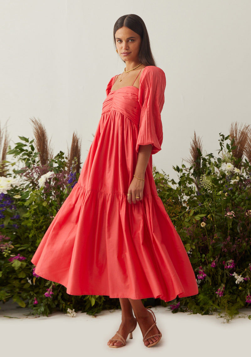 Lea Dress with detachable sleeves (Red)