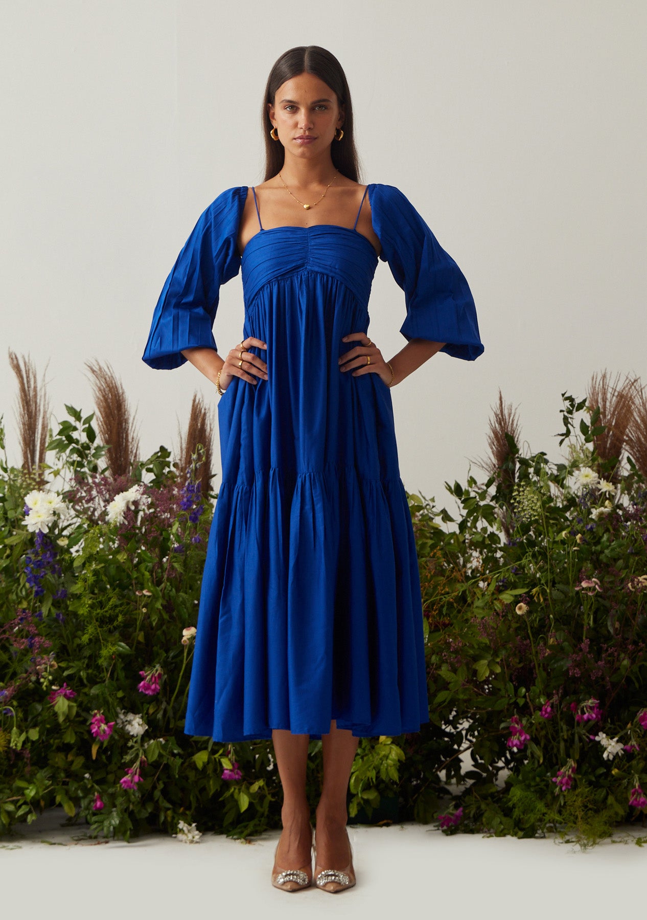 Lea Dress with detachable sleeves (Blue)