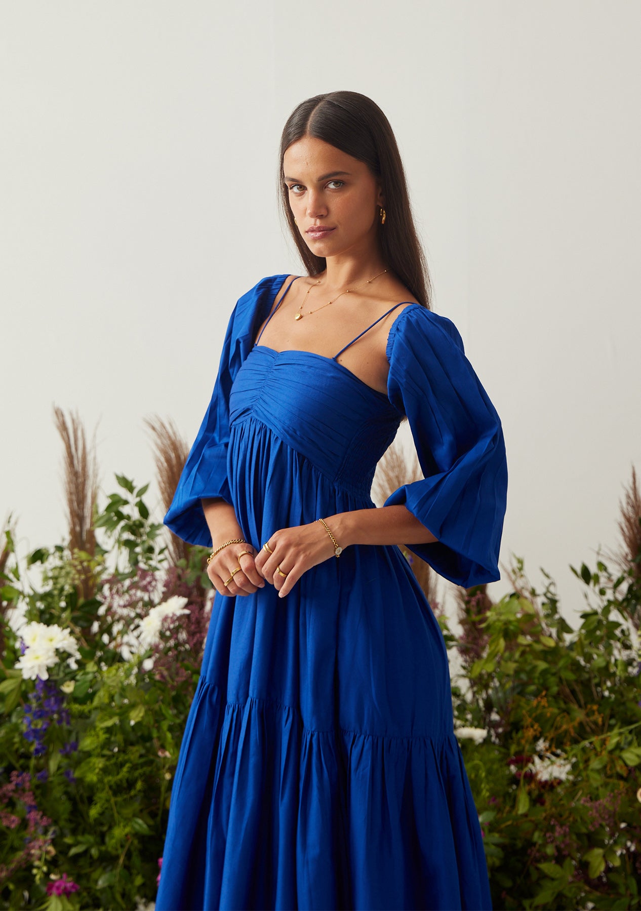 Lea Dress with detachable sleeves (Blue)