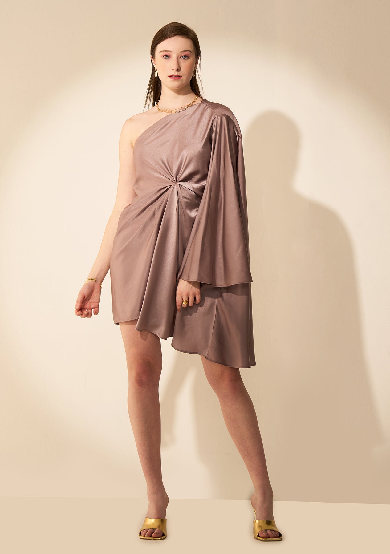 Diana Draped Dress (Taupe)