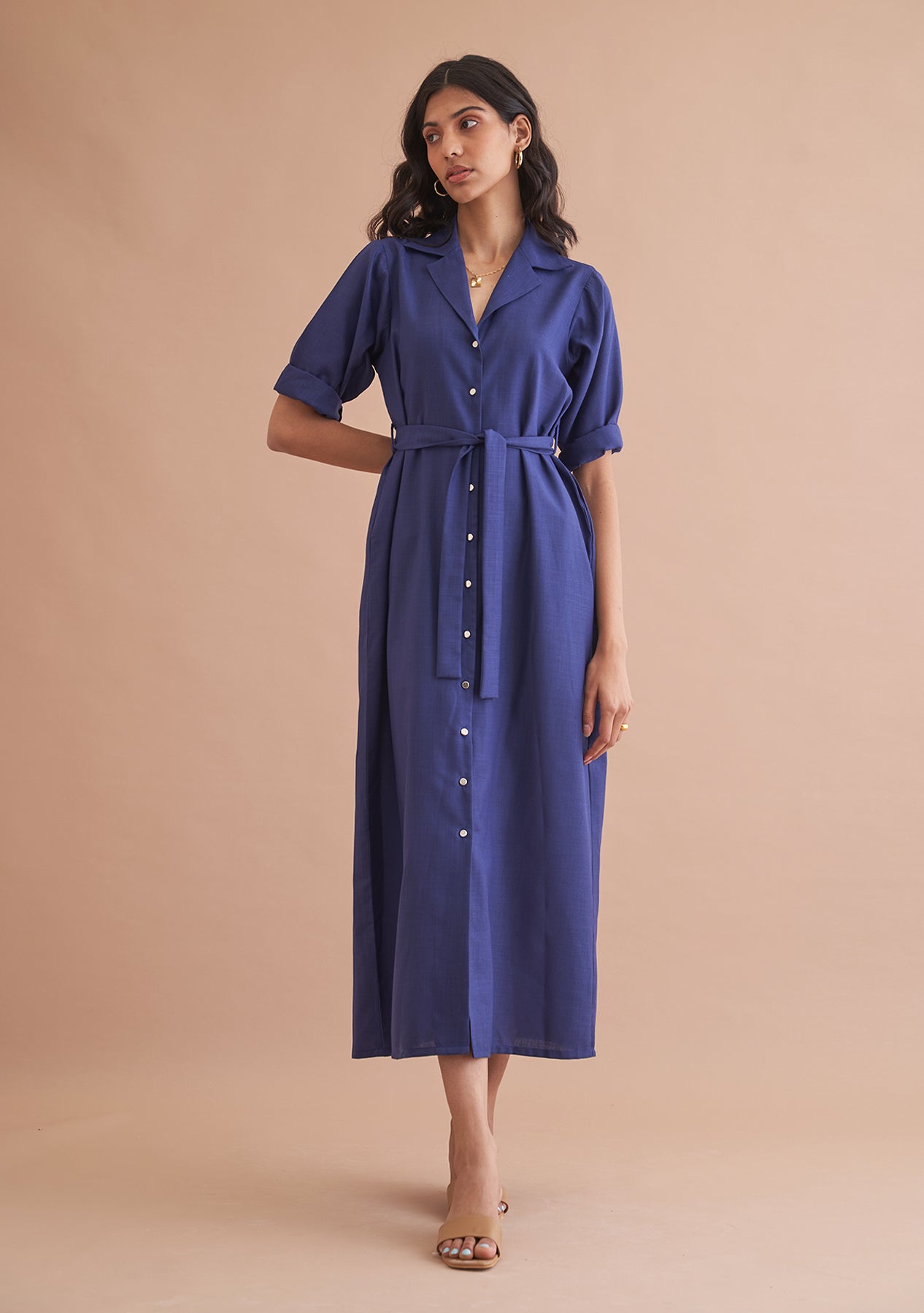 Amoshi Midas Buttondown Midi party wear Dress online - darkblue Š—– amoshi.in  