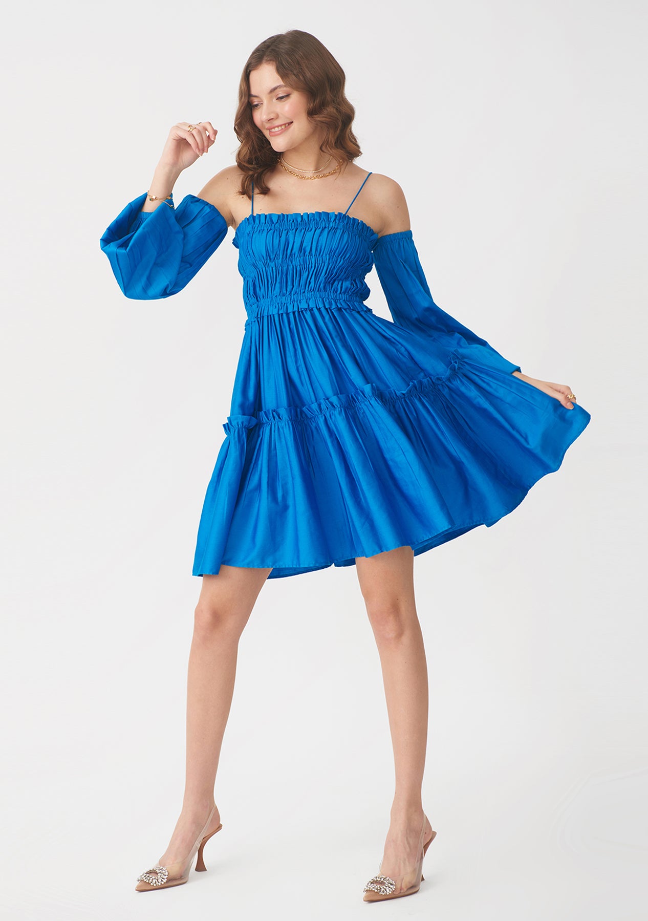 Dita Dress with detachable sleeves (Blue)