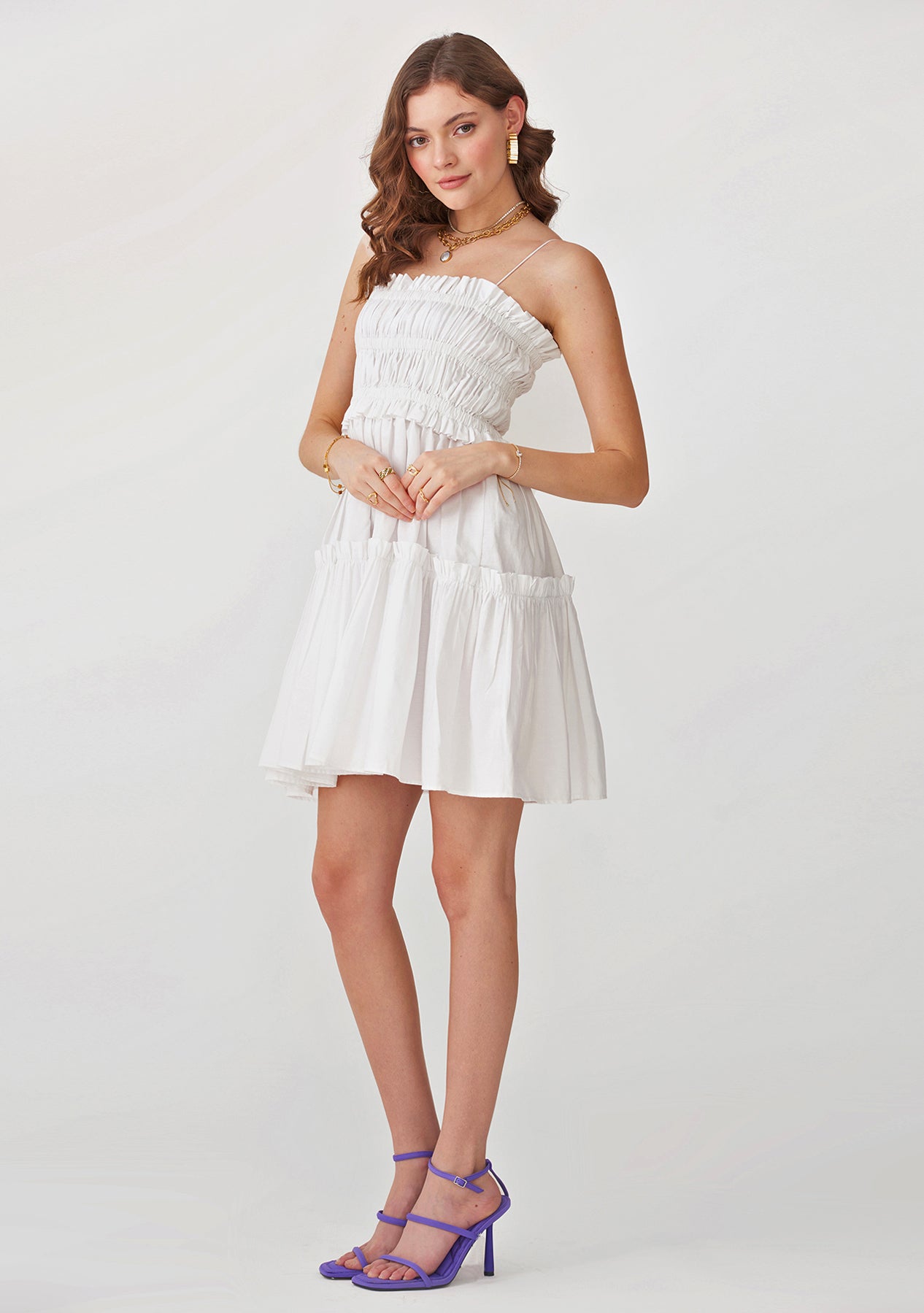 Dita Dress with detachable sleeves (White)