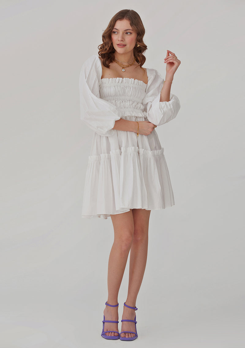 Dita Dress with detachable sleeves (White)