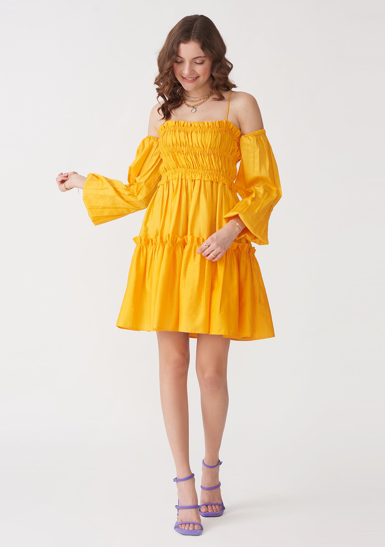 Dita Dress with detachable sleeves (Yellow)