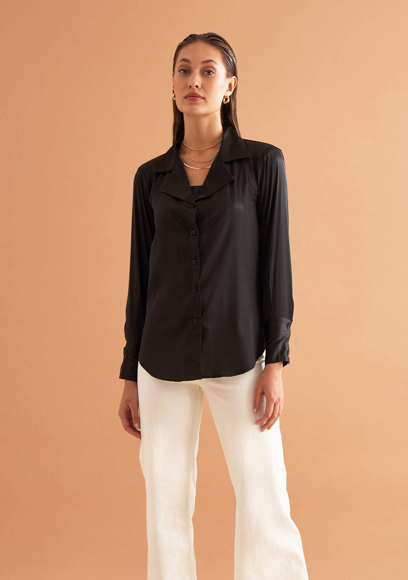 Lyla Shirt-Amoshi-Satin shirt with lapel collar