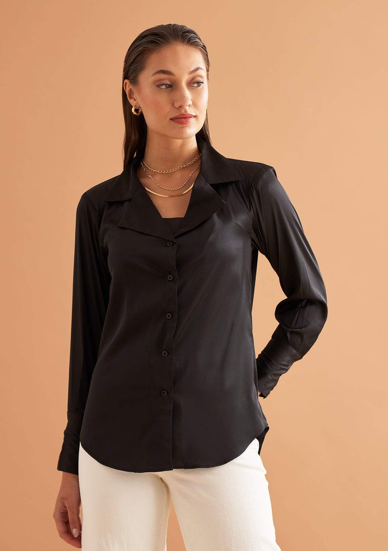 Lyla Shirt-Amoshi-Satin shirt with lapel collar