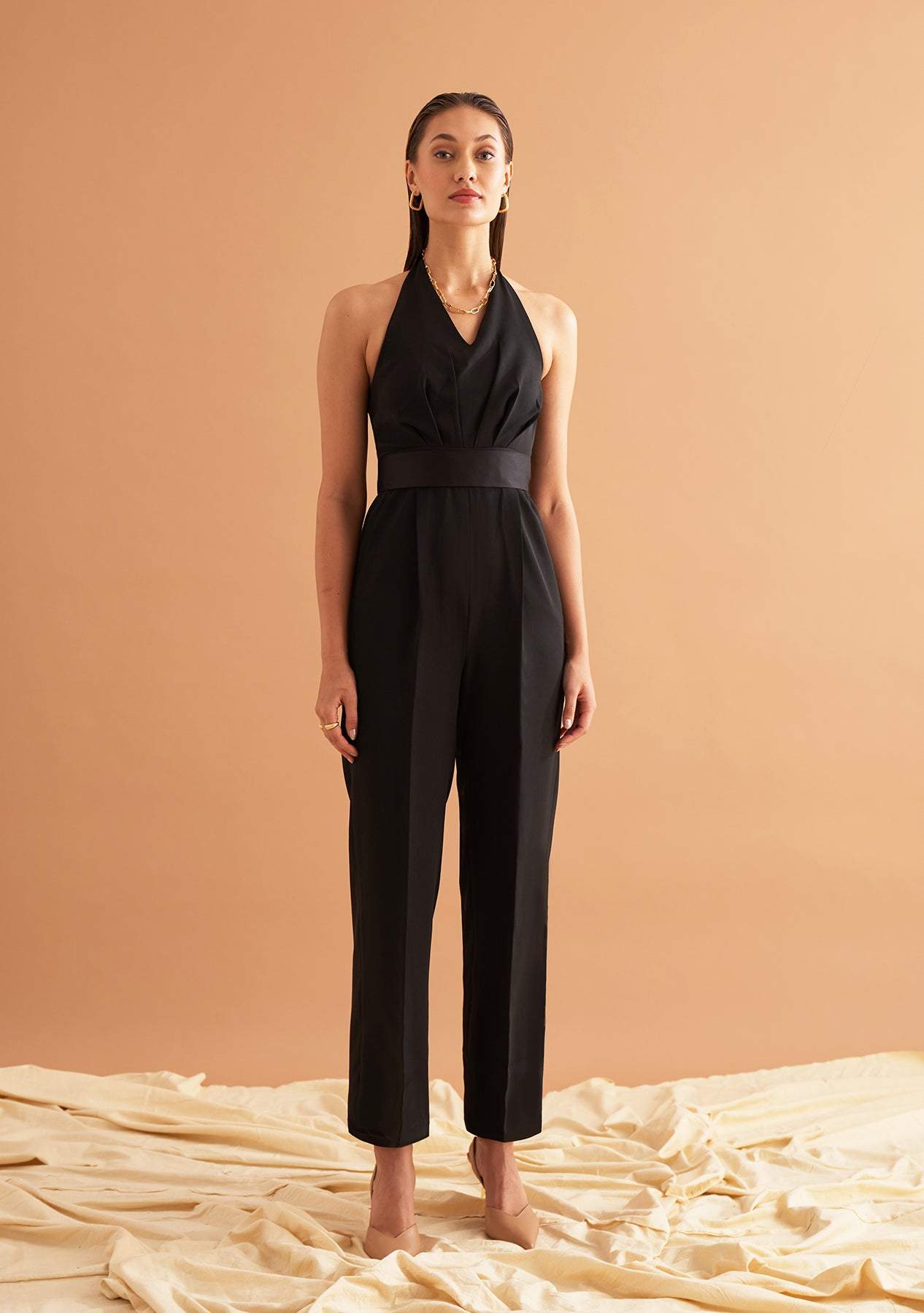 Peaches Jumpsuit-Amoshi-Front hand pleated jumpsuit