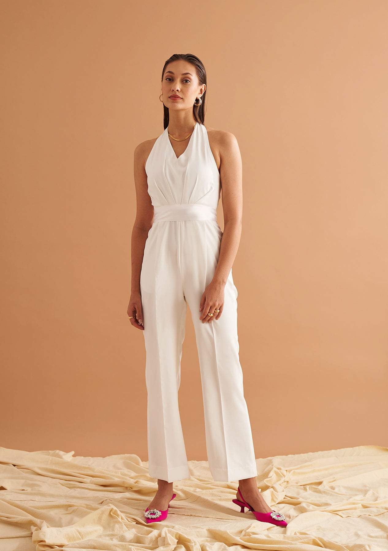 Peaches Jumpsuit-Amoshi-Front hand pleated jumpsuit