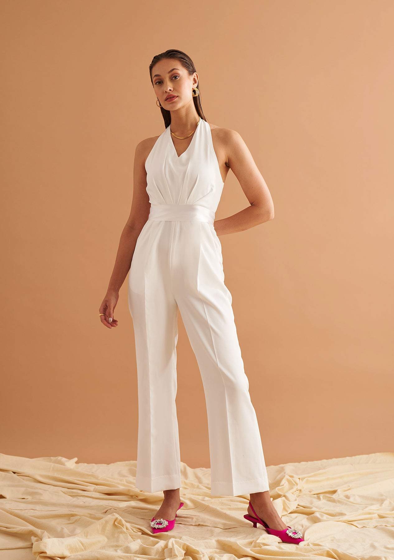 Peaches Jumpsuit-Amoshi-Front hand pleated jumpsuit