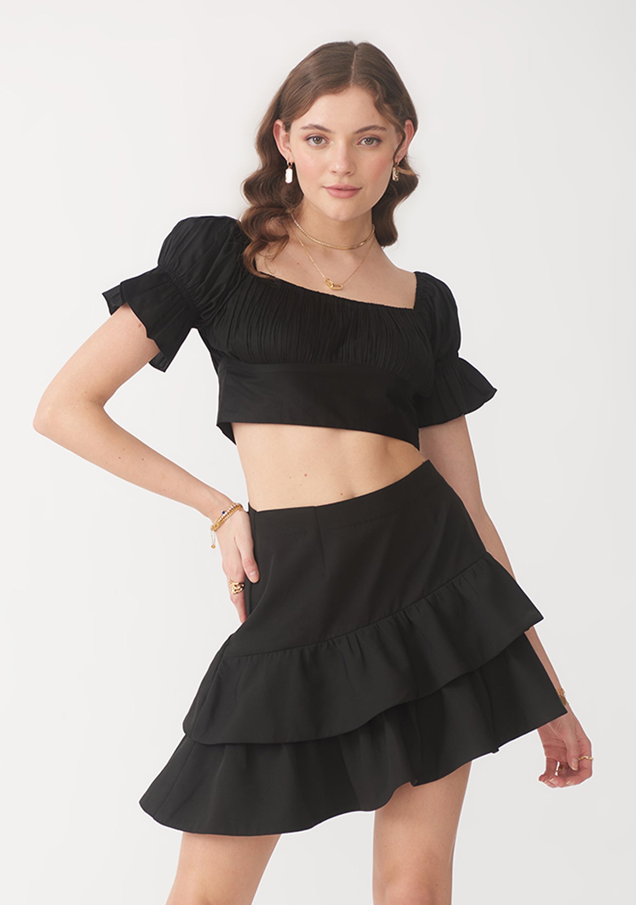 Shirred Crop Top (Black)