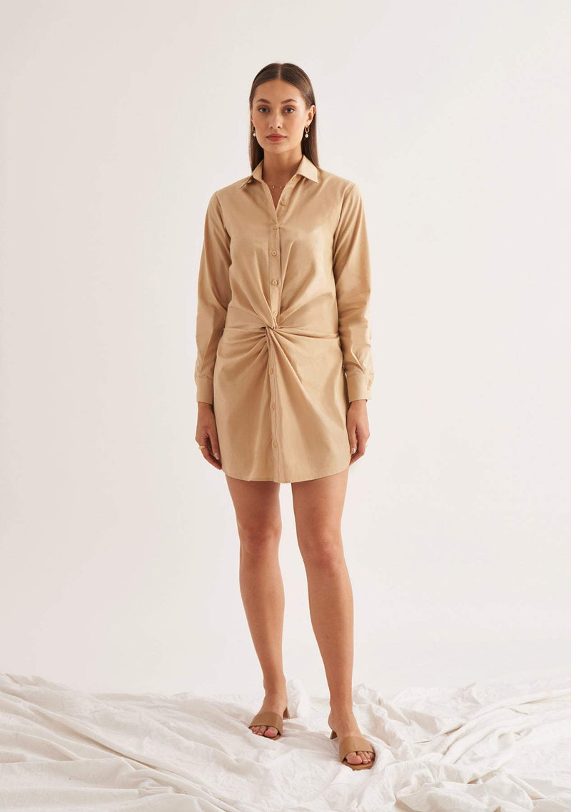 Twyla Shirt Dress-Amoshi-Front knot shirt dress